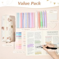 22Pcs Book Annotation Kit Aesthetic Pencil Case with Supplies School Annotati…