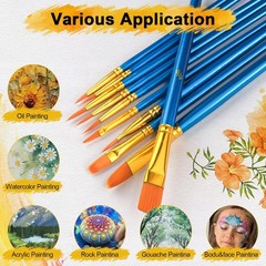 Acrylic Paint Brushes Set, 50Pcs Round Pointed Tip Artist 5 Pack, Blue