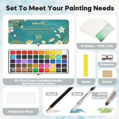 TAVOLOZZA Watercolor Paint Set, 50 Vivid 1 Ounce (Pack of 1), 50 colors