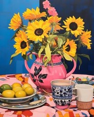 Bright Pink Vase Pot DIY Paint by Numbers 16”x20”(Frameless) Floral Vase 06