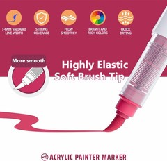 9 Colors Water Based Acrylic Paint Markers, Brush Felt Tip Acrylic Paint Pens