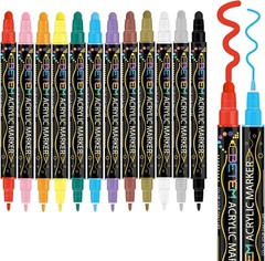 Versatile 12-Color Dual Tip Acrylic Paint Markers – Perfect for All Surfaces
