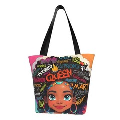 Inspirational African American Art Tote Bag, Black with Colorful Graffiti Des…