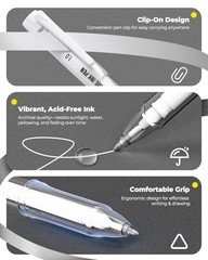White Pen, Gold Pens & Silver Pen with 0.4mm, 1 Count (Pack of 5) Multicolor