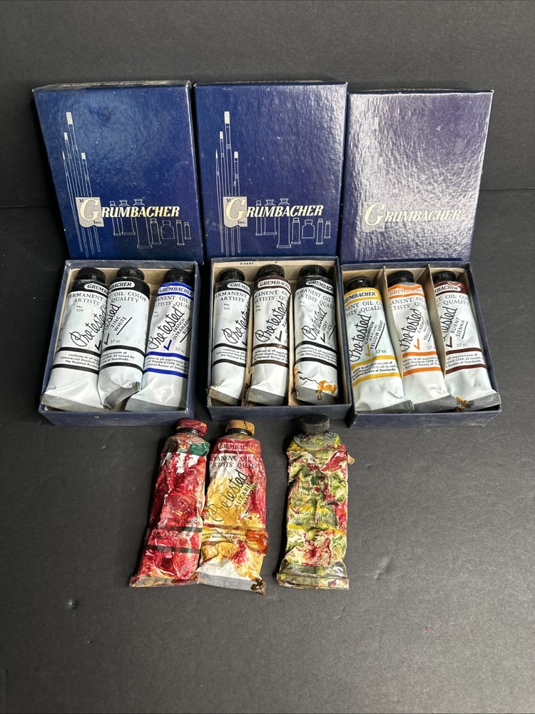 Vintage Lot Of 12 Tube Grumbacher Paint Pre Tested Permanent Oil Color Artists