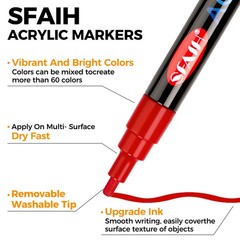 Acrylic Markers Set 60 Colors, 14 Metallics, Fine Tips for Art Projects