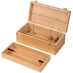 Sturdy Wood Tool Box: Beechwood Portable Art Supply Organizer – Artist Large