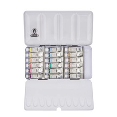 Schmincke – HORADAM® AQUARELL color box, 18 x 5 ml tubes, 74118097, metal b