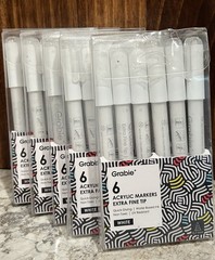 Grabie Acrylic Markers Extra Fine 0.7mm Tip (White) – 5 PACKS – BEST VALUE!