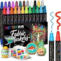 24 Colors Dual Tip Acrylic Paint Markers, Fabric Decorating Kits Water-Based…