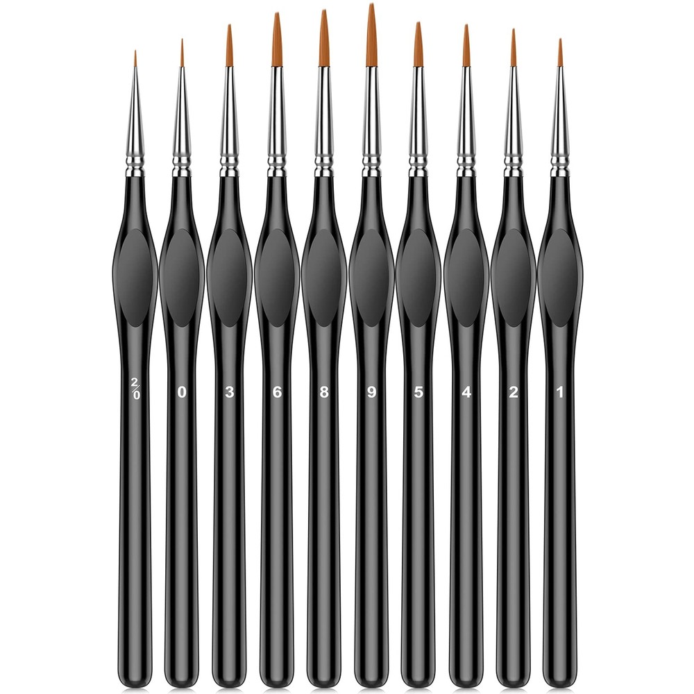 Micro Paint Brushes Set 10 Sizes Triangular Handles Acrylic & Watercolor Crafts