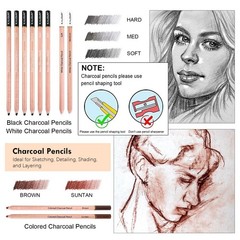 22 PCS Black White Charcoal Pencils Drawing Set Sketching Shading Art
