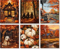 Fall theme Witches Pumpkins Ghost Leaves 5D Diamond Full Drill Dots Gem 6 Kits !