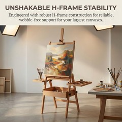 Large Wood H-Frame Easel Adjustable Artist Easel Stand for Painting and Display