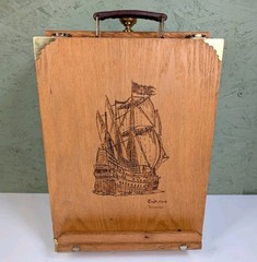 Wooden Folding Box Artists Easel Painting Stand Capt. Jack Rauscher Pirate Ship