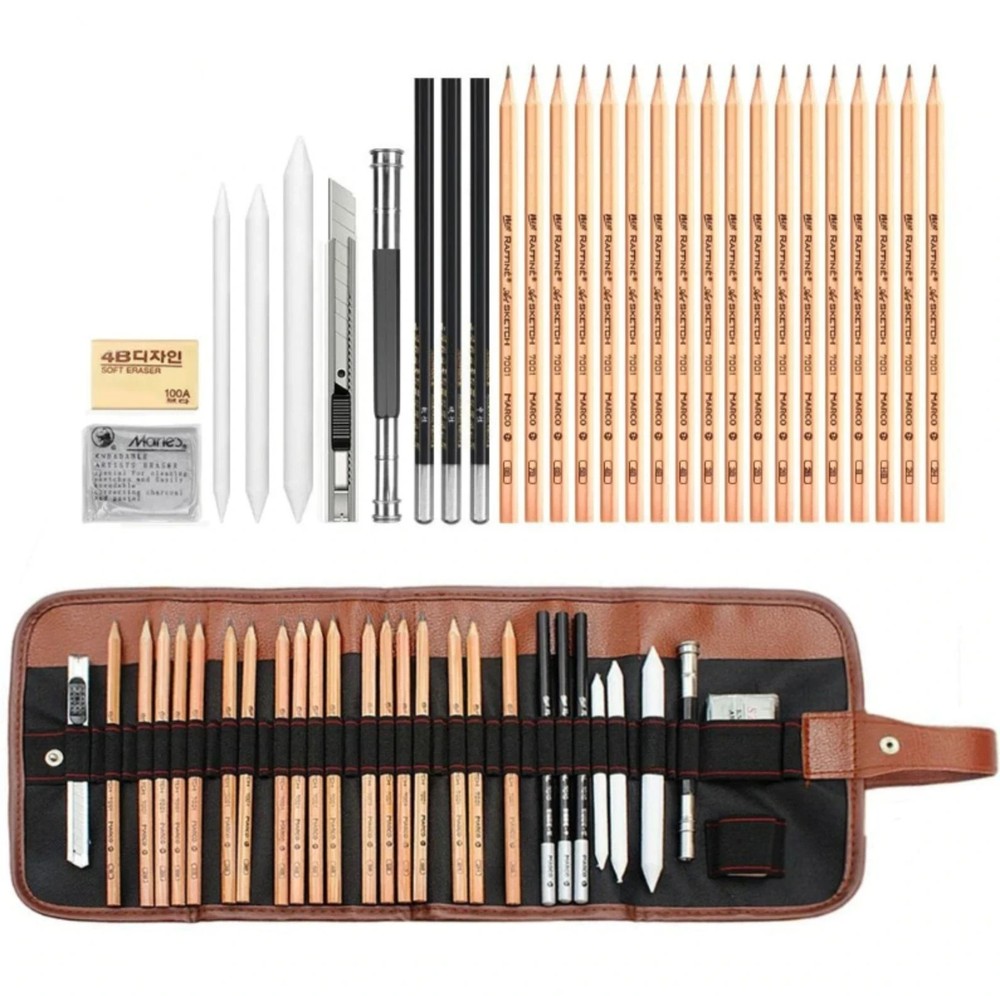 Professional Drawing Artist Kit Set Pencils Sketch Charcoal Rolling Bag 29-Piece