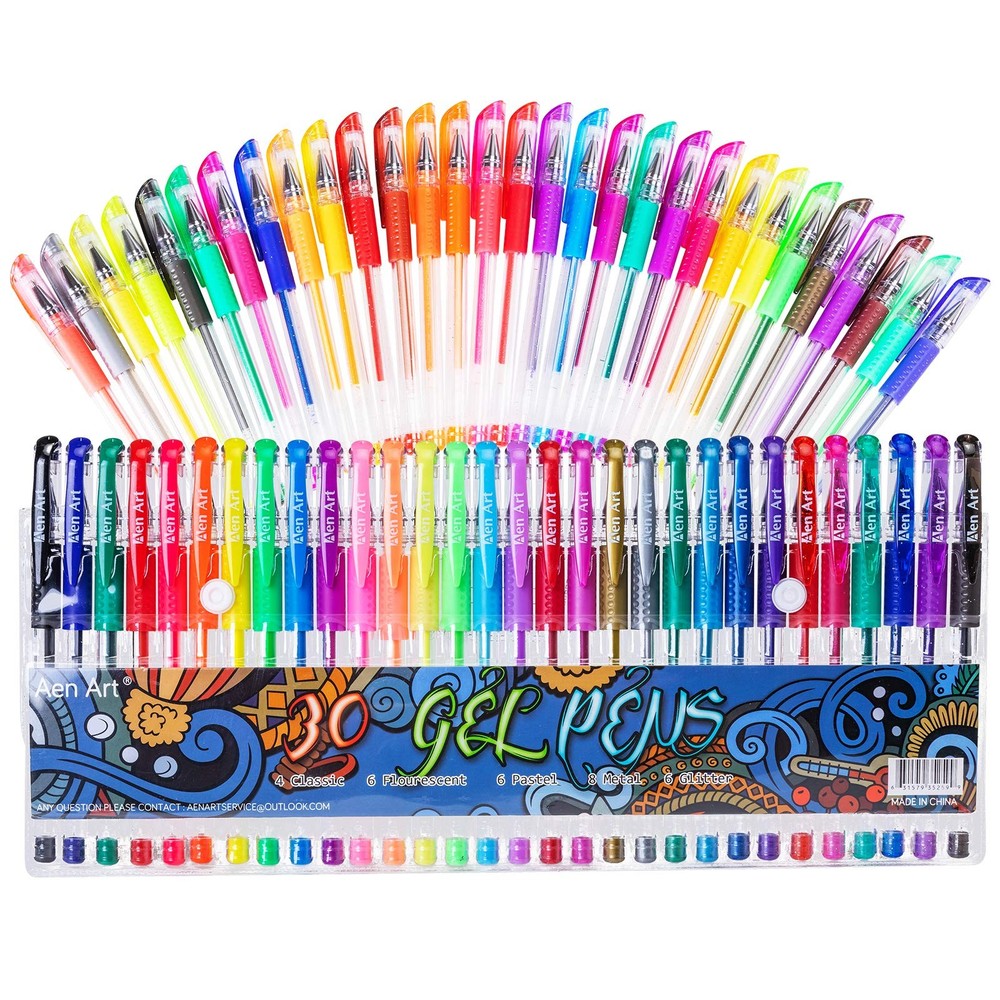 Aen Art Gel Pens for Adult Coloring Books, 1 Count (Pack of 30), Multicolor