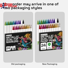 24 Metallic Acrylic Paint Markers – Paint Pens for Drawing, Brush + Fine Tips…