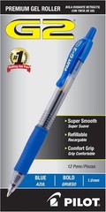 Gel Pen Refillable 1mm Bold Point Blue Ink Office School Journaling Pack of 12