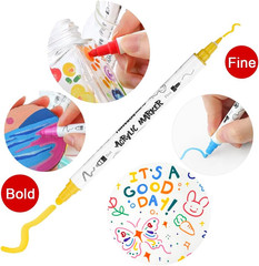 24 Color Bold and Fine Dual-Tip Acrylic Paint Pen Set for Canvas Rock Wood Leath