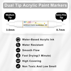 White Paint Pens – 4 Pack Dual Tip Acrylic Paint Markers (0.7mm & 3mm), Non-Toxi