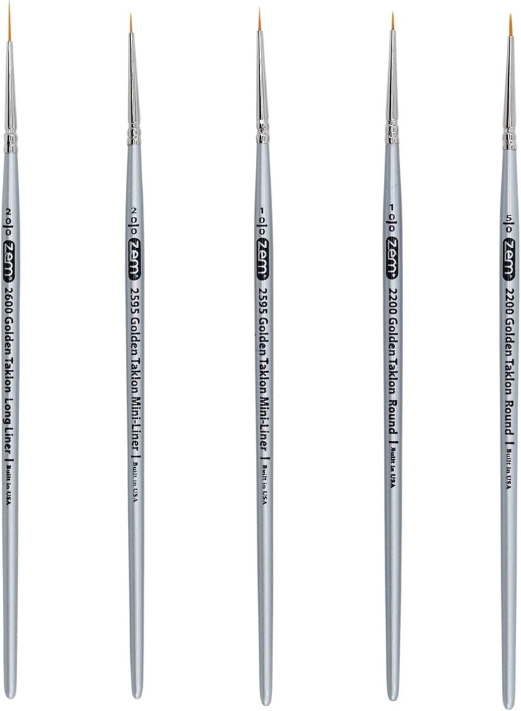 ZEM Brush Golden Taklon Mini Detail Brush Set Liner 20/0, Mini Liners 20/0,