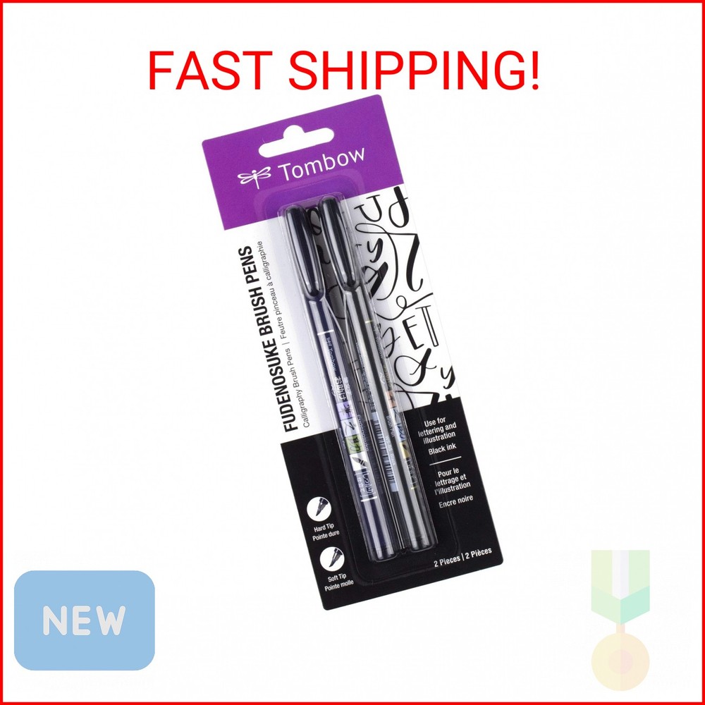 Tombow 62038 Fudenosuke Brush Pen, 2-Pack. Soft and Hard Tip Fudenosuke Brush Pe