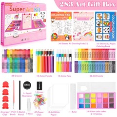 Soucolor Art Supplies, 283 Pieces Drawing Set Kits with Trifold Pink