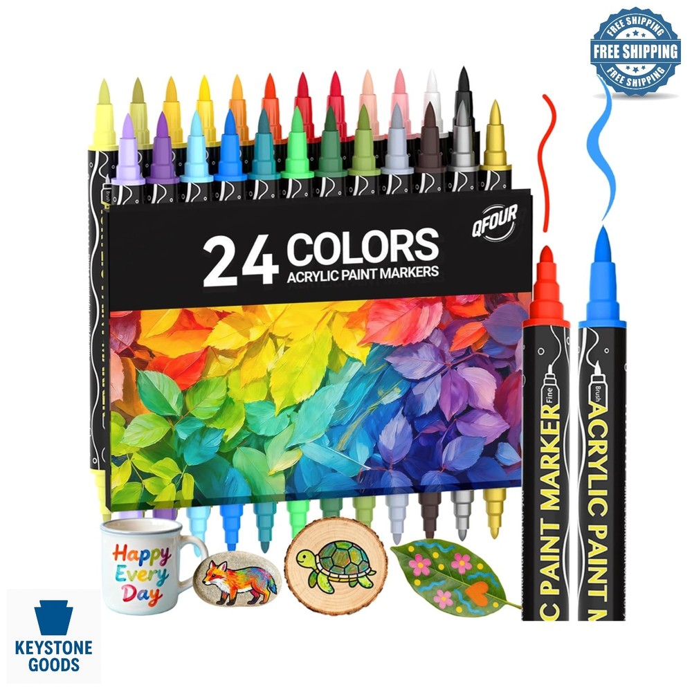 24-Color Dual Tip Acrylic Markers Set for Craft & Art Projects
