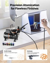 VEVOR Airbrush Kit Air Brush Kit 1/6 HP Air Compressor 3 Airbrushes 3 Tips 2 Fan
