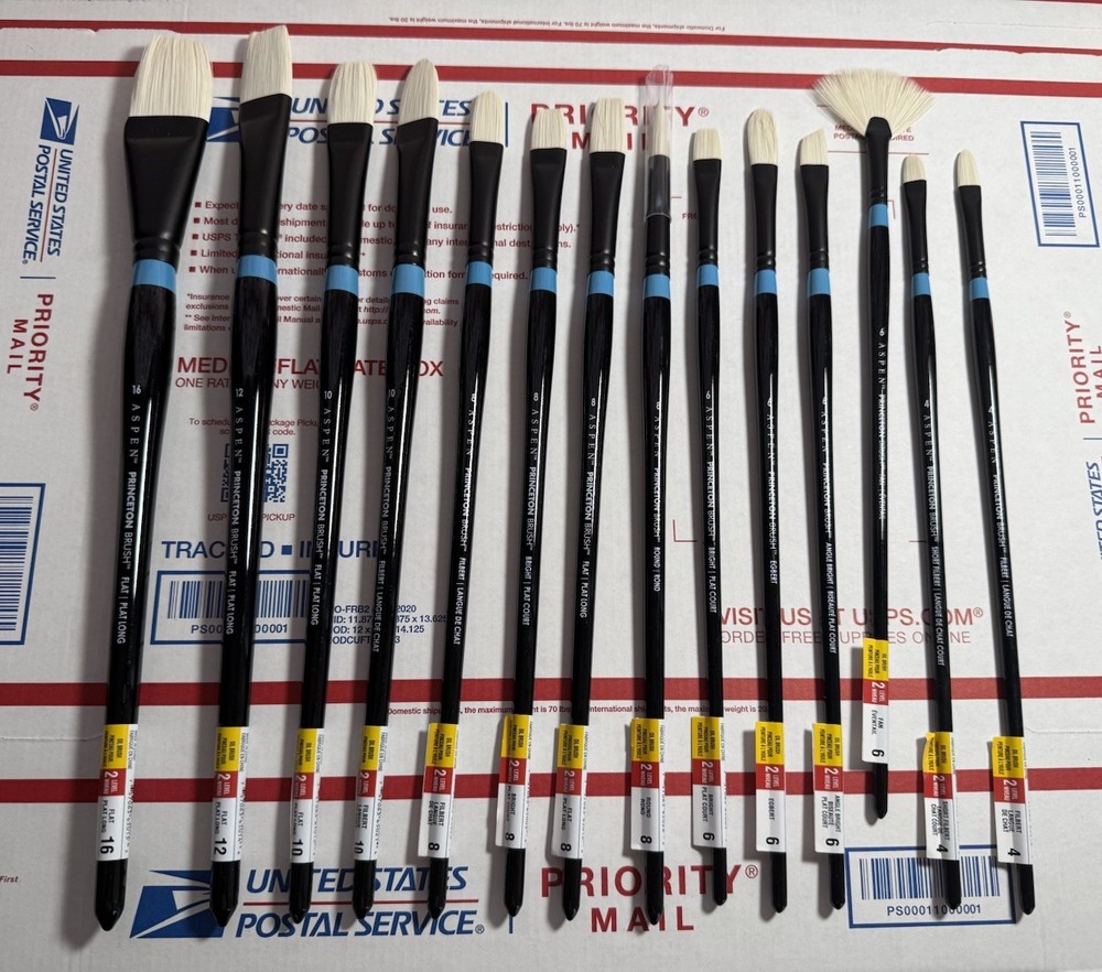14 Princeton Aspen Long Handle Oil Acrylic Synthetic Paint Brushes NO DOUBLES!!!
