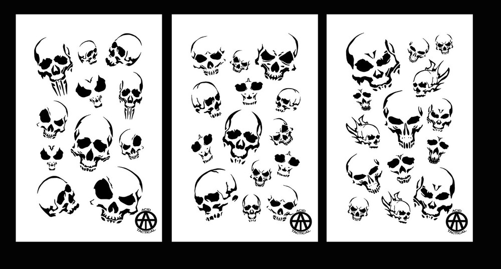 Mylar Camo Skull Gun Spray Painting Stencils RC Model Airbrush 3 Pack Skulls Set