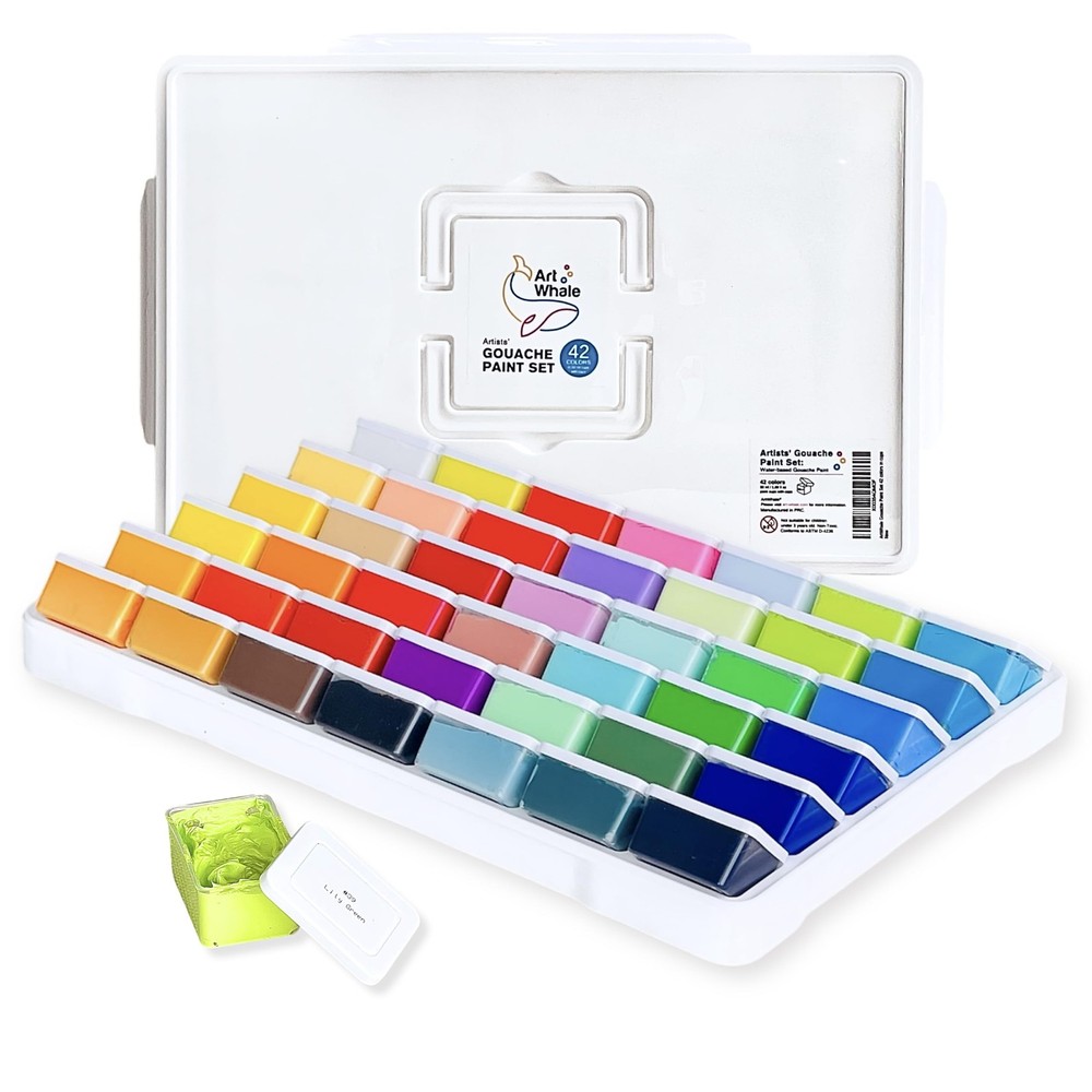 Gouache Paint Set 42 Colors, 50ml Cups with Lids Refillable Gouache Paints, O…