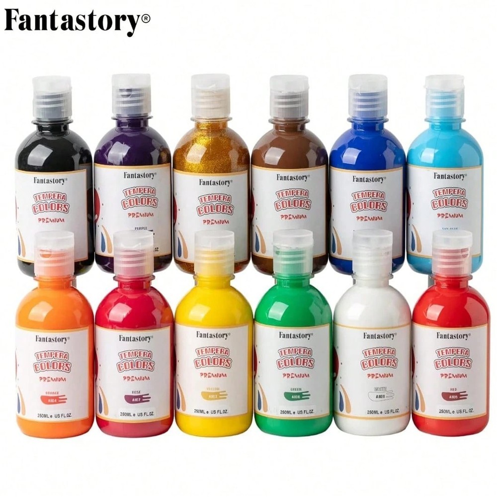 New Fantastory Washable Tempera Paint 12 Colors 8.4oz Vibrant Kids Art Set Fun