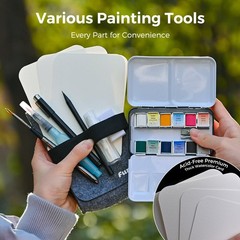 Travel Watercolor Set, 12-Color Paint, 10 Premium Postcards, Brush, Brush Pen…