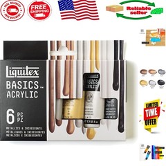 BASICS Acrylic Paint Set – 6 Metallic & Iridescent Colors for Artists