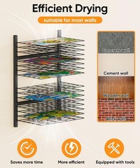 mocomax Wall Mount Art Drying Rack, 16 Removable Shelves Metal Paint Drying R…