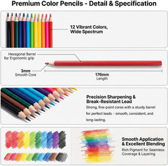 Bulk Colored Pencils, Class Pack for Classroom, 12 Assorted Colors, Pre-Sharpene