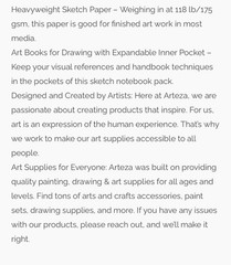 Arteza Premium Sketch Book 132 pages 118 lb. Acid-Free Heavyweight 5.1 x 8.3”