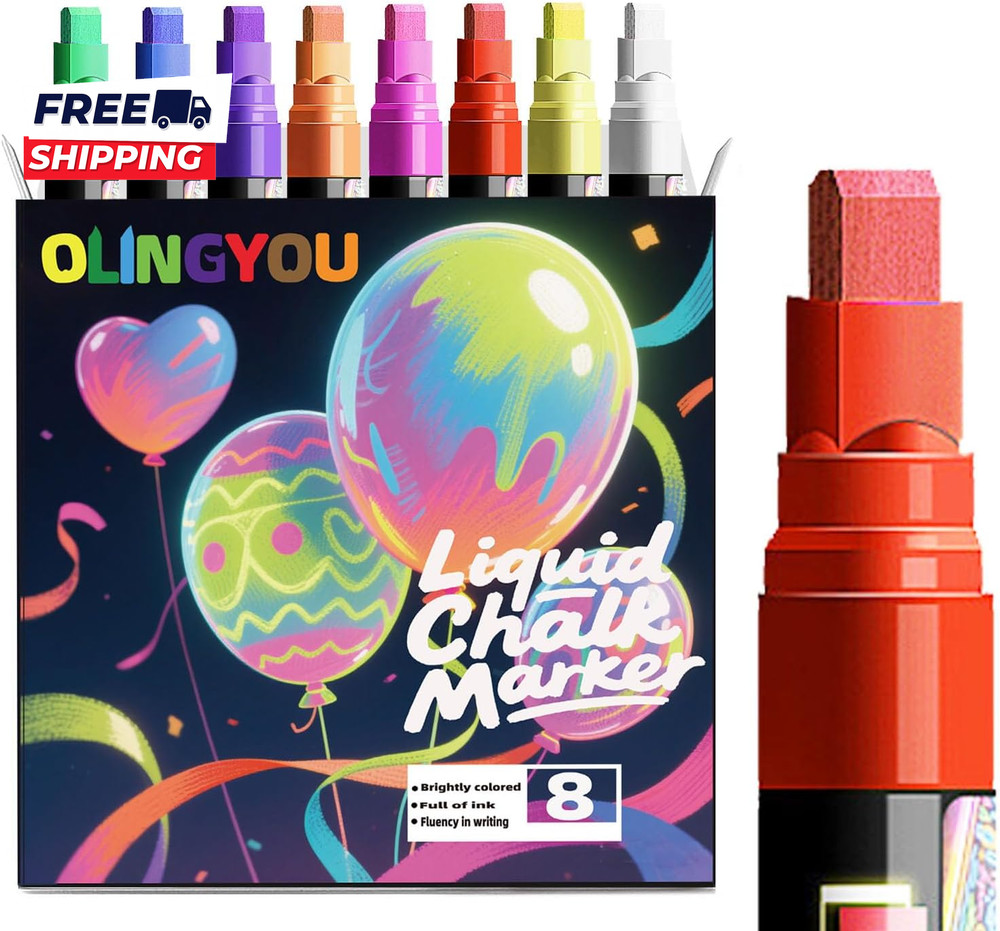 Window Chalk Markers for Cars Glass Washable 8 Colors Liquid Chalk Marker Pens