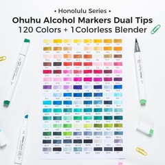 120-Color Ohuhu Dual Tip Brush & Chisel Sketch Marker w/ 1 Blender Refillable