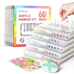 60 Colors Acrylic Paint Markers Pens Set, Soft Brush Tip Markers with Fast Dr…