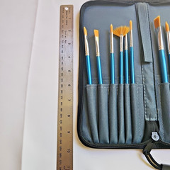 Nylon Hair Paint Brush Set with Carry Case – 12-pc Long Blue Handle