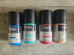 4 Liquitex Acrylic Gouache Cerulean Blue Aqua Green Primary Red Irid Bright Gold
