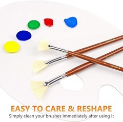 DUGATO Artist Fan Paint Brush Set of 7, White 7pcs Brushes, White, Brown