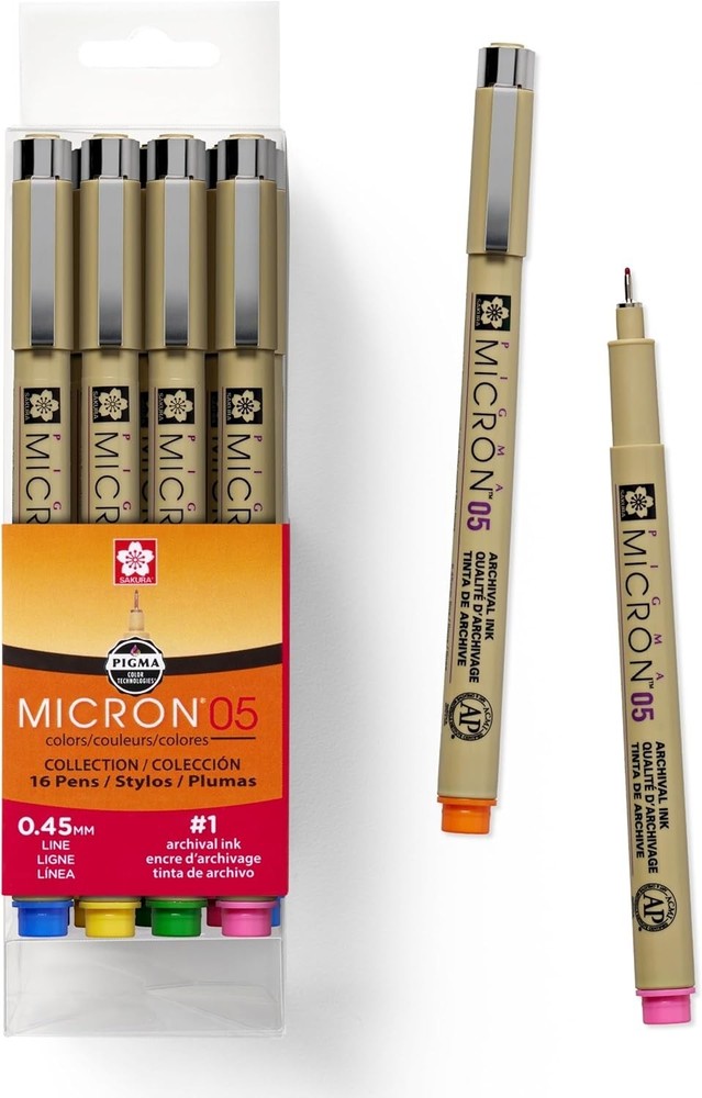 SAKURA 50075 16-Piece Pigma Micron 05 (Colors may vary) Cube Collection Ink Pen