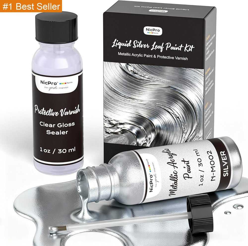 Metallic Silver Acrylic Paint Kit – 1Oz Silver Paint &1Oz High Gloss Clear Varni