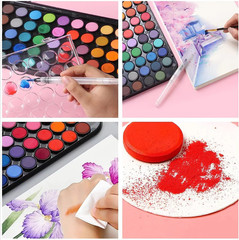 48 Color Solid Watercolor Paint Set with 3 Wooden Brushes – Non-Toxic, Vibrant &