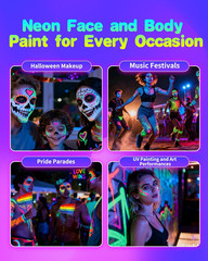 Glow in the Dark Face Paint Markers, 10 Colors UV Neon Body Paint Pens, Waterpro