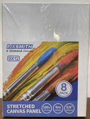 Fixsmith 8 Stretched Canvas Panels 9×12 Cotton 8oz Primed 5/8″ Profile